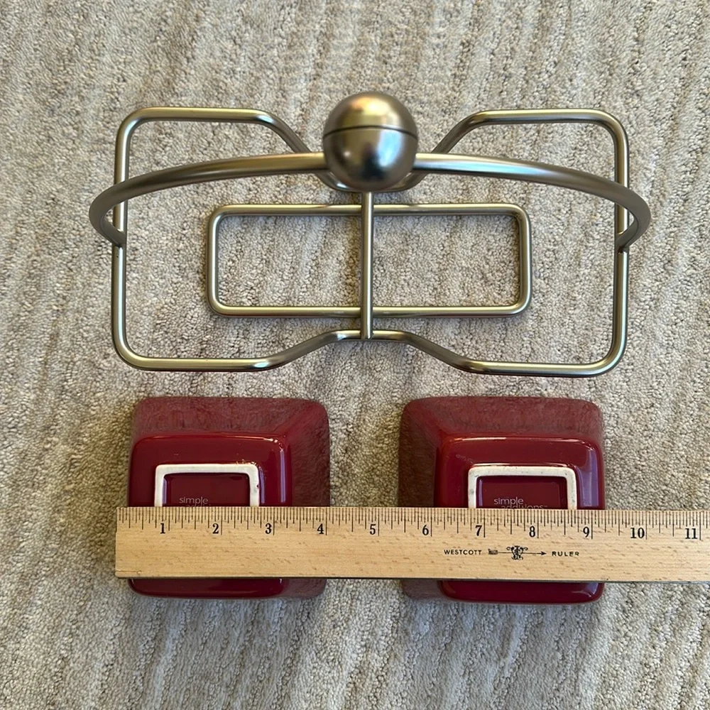 PAMPERED CHEF Simple Additions Silver Caddy w/ 2 Square Cranberry Bowls